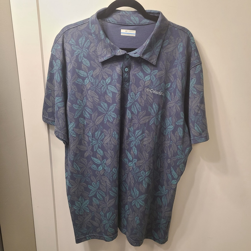 Columbia Men's Broadleaf Canopy EXS Polo shirt Blue Floral Hawaiian XXL Cotton